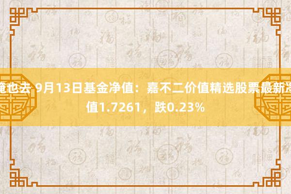 俺也去 9月13日基金净值：嘉不二价值精选股票最新净值1.7261，跌0.23%