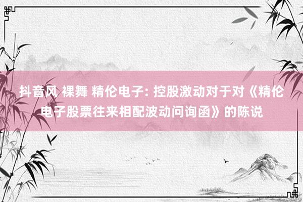 抖音风 裸舞 精伦电子: 控股激动对于对《精伦电子股票往来相配波动问询函》的陈说