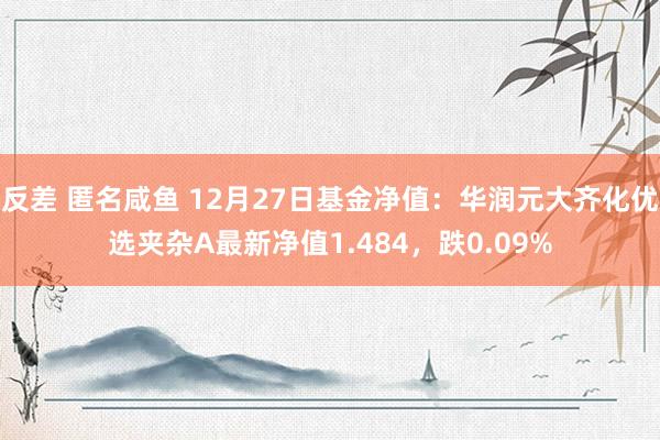 反差 匿名咸鱼 12月27日基金净值：华润元大齐化优选夹杂A最新净值1.484，跌0.09%